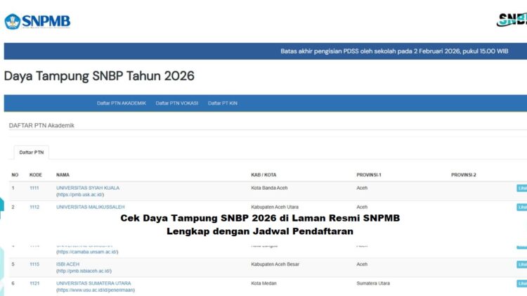 Cek Daya Tampung SNBP 2026 di Laman Resmi SNPMB, Lengkap dengan Jadwal Pendaftaran