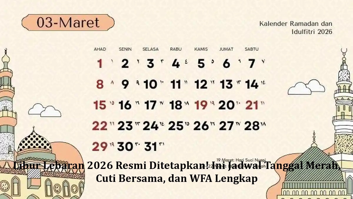 Libur Lebaran 2026 Resmi Ditetapkan! Ini Jadwal Tanggal Merah, Cuti Bersama, dan WFA Lengkap