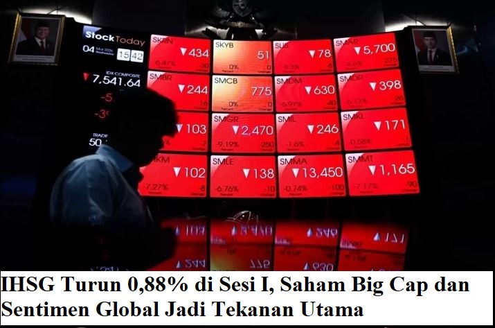 IHSG Turun 0,88% di Sesi I, Saham Big Cap dan Sentimen Global Jadi Tekanan Utama